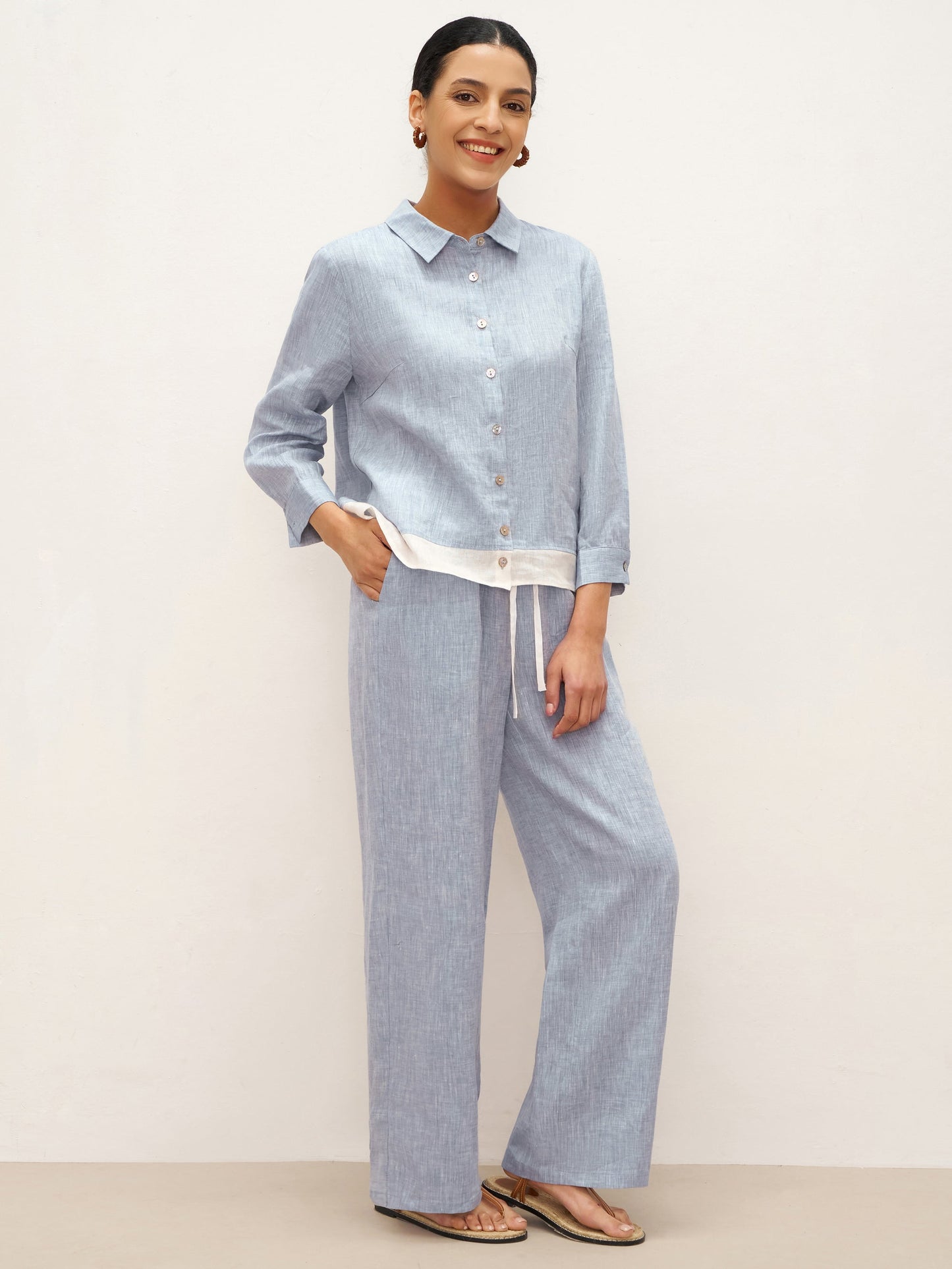 Jade – Linnen rechte broek met elastische taille