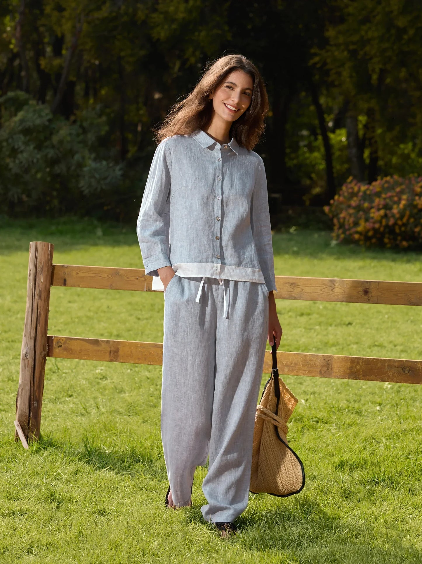 Jade – Linnen rechte broek met elastische taille