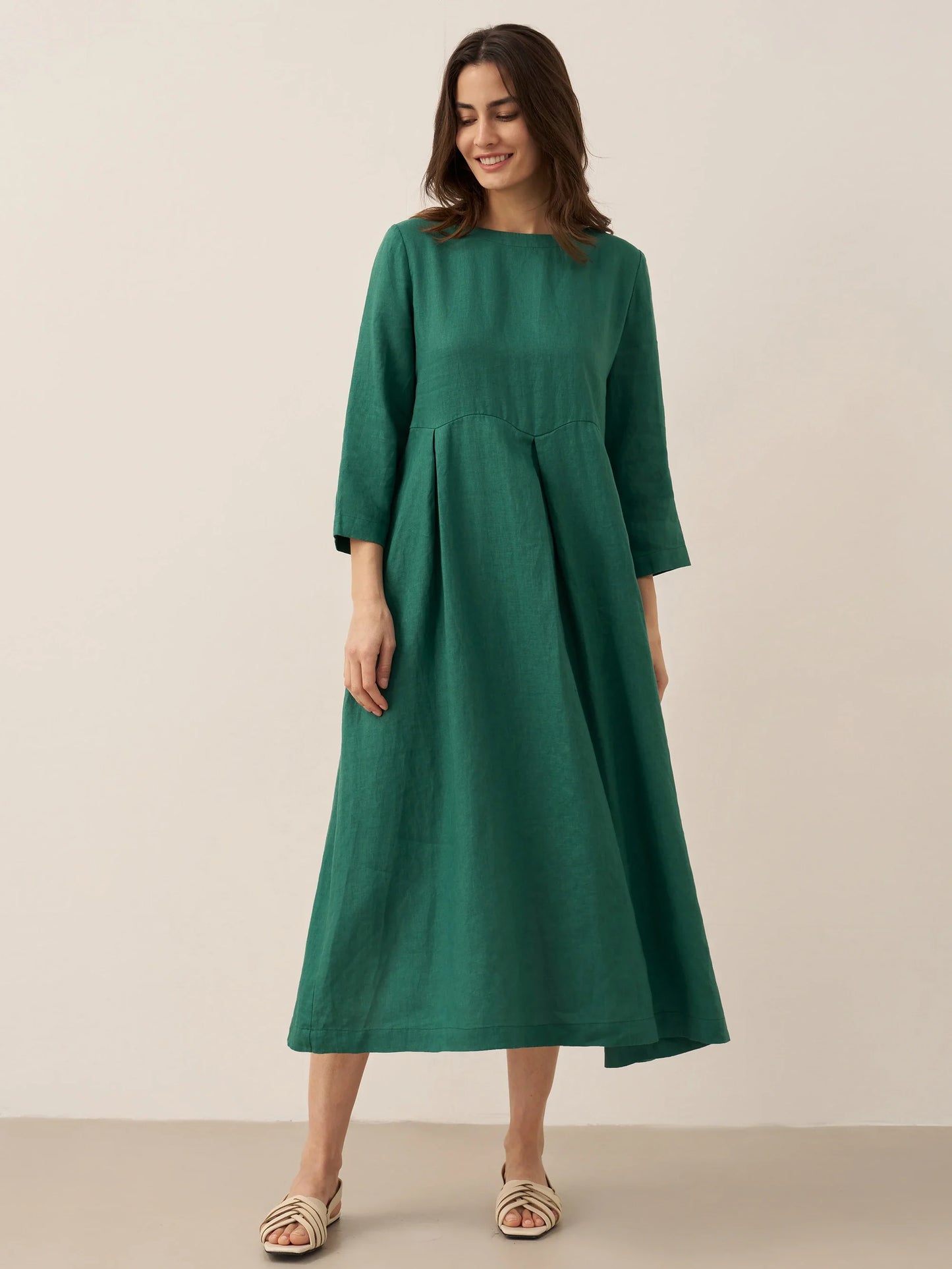 Lieke – 100% Linnen Plissé Maxi Jurk met Boothals