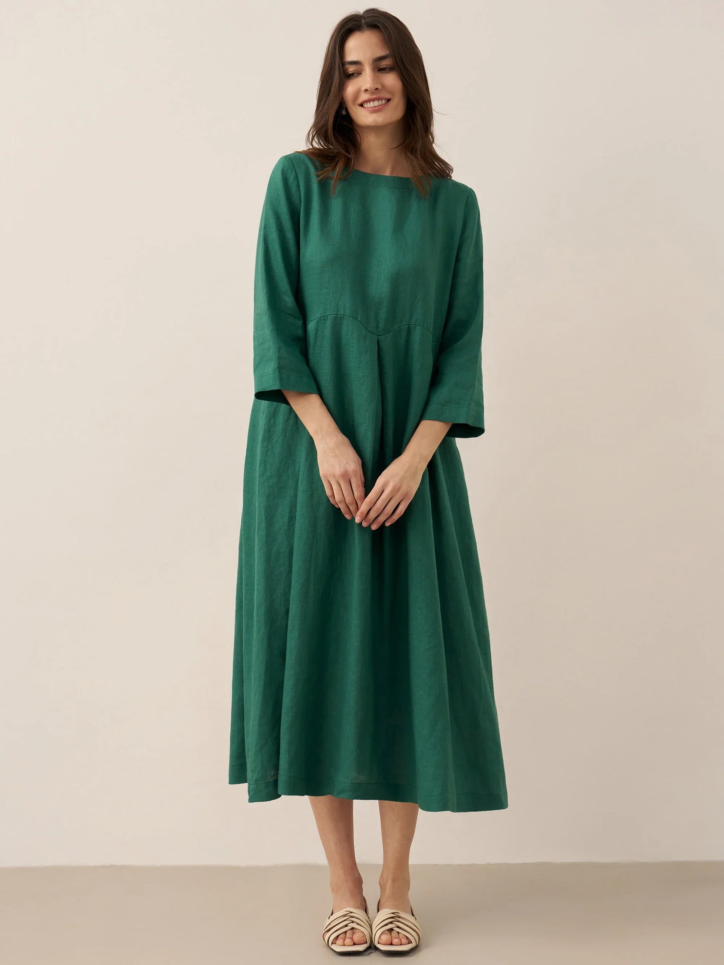 Lieke – 100% Linnen Plissé Maxi Jurk met Boothals