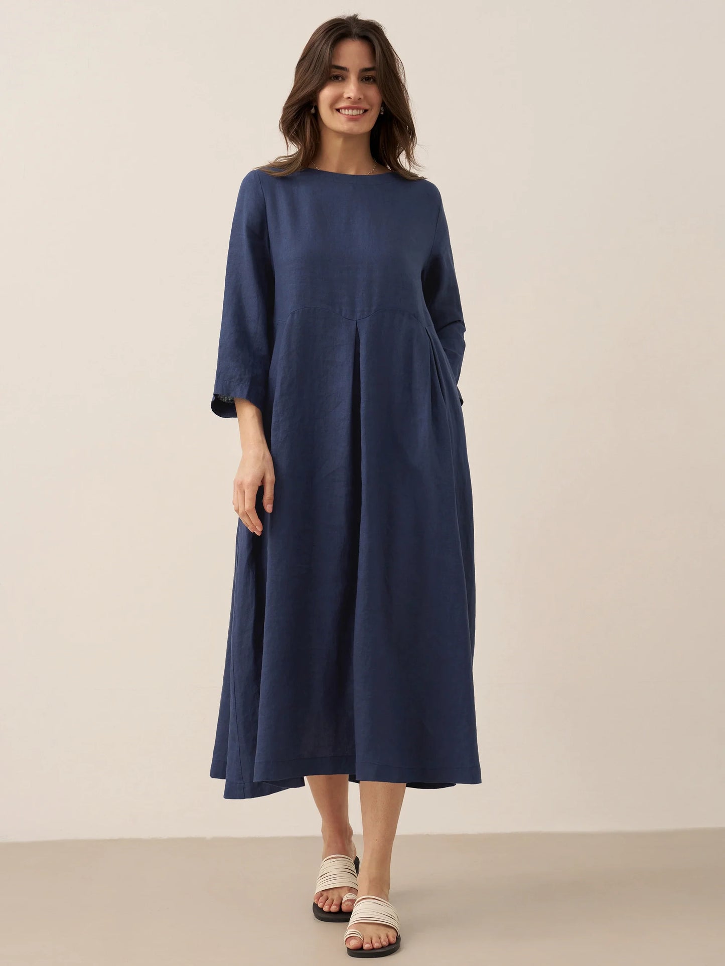 Lieke – 100% Linnen Plissé Maxi Jurk met Boothals