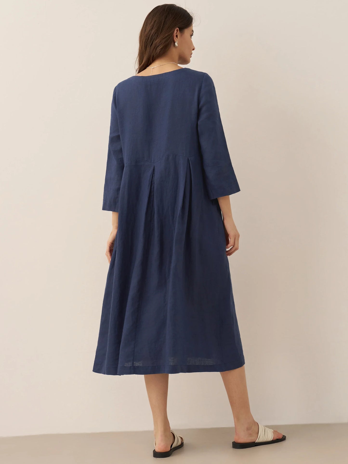 Lieke – 100% Linnen Plissé Maxi Jurk met Boothals