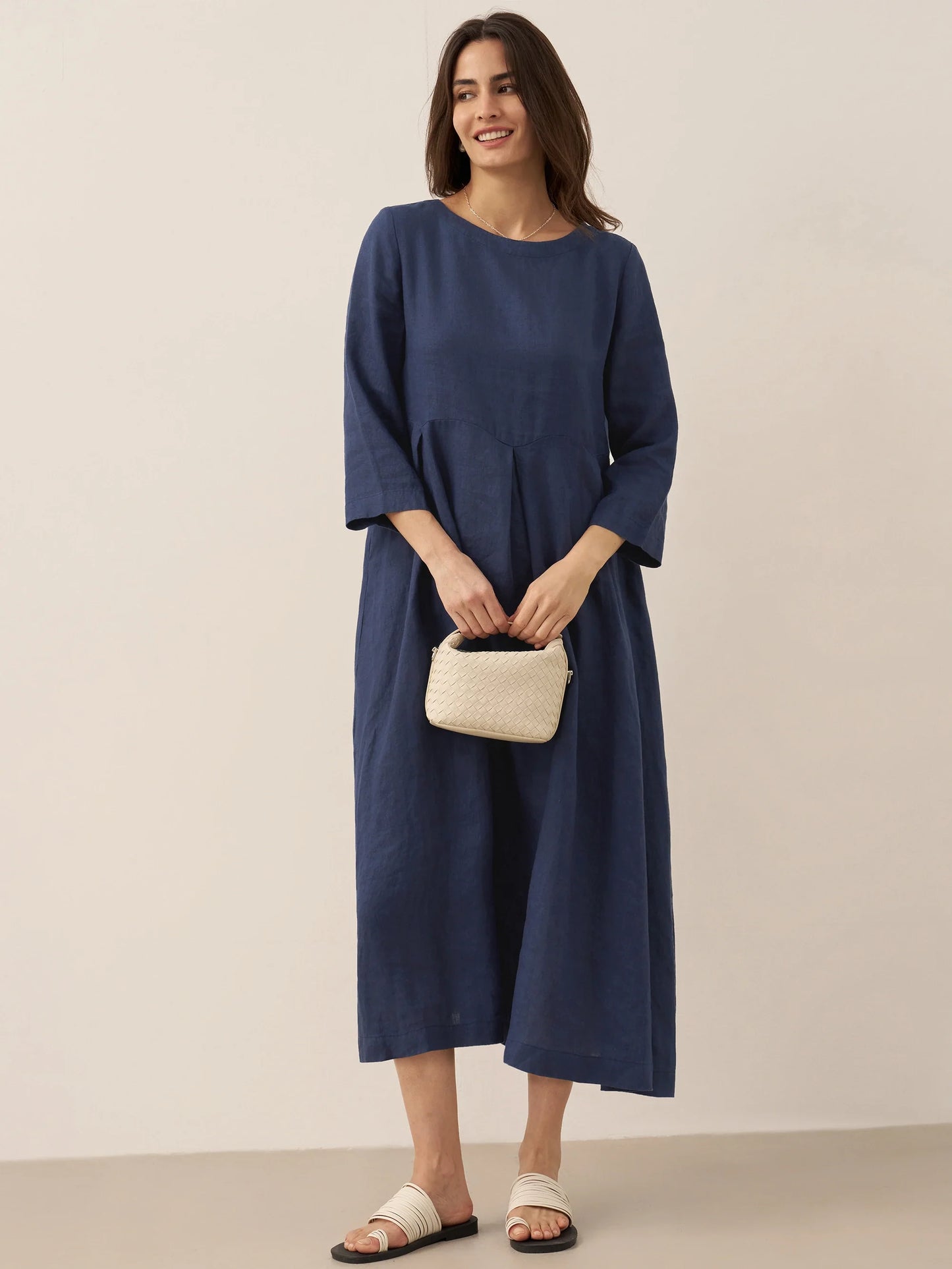 Lieke – 100% Linnen Plissé Maxi Jurk met Boothals