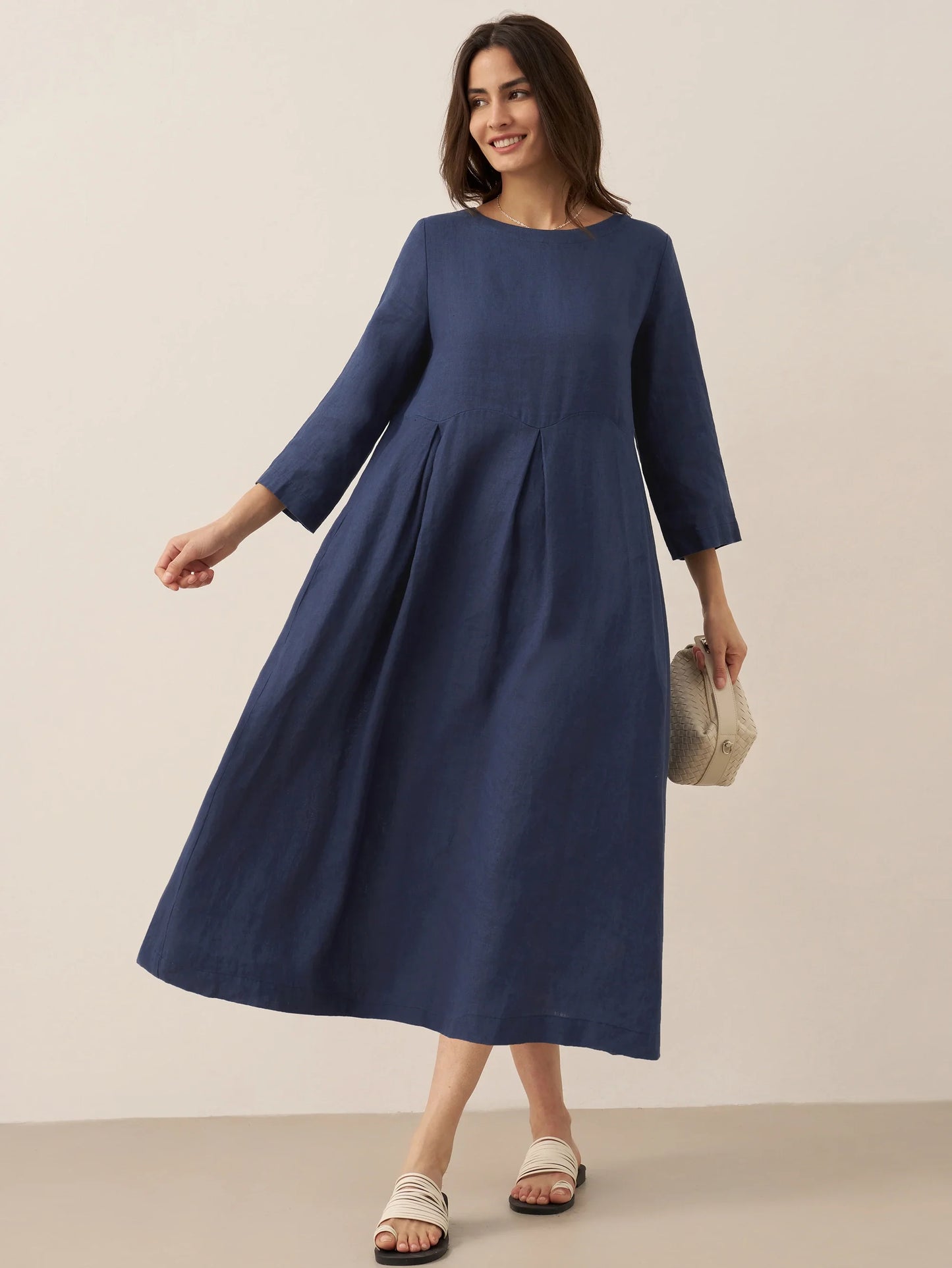 Lieke – 100% Linnen Plissé Maxi Jurk met Boothals