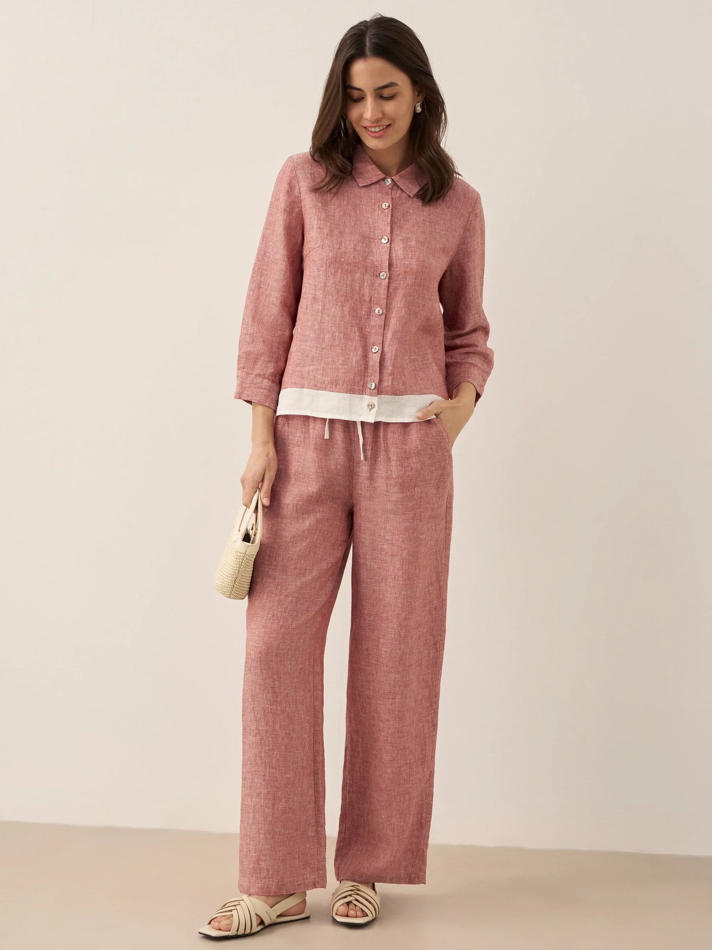 Jade – Linnen rechte broek met elastische taille
