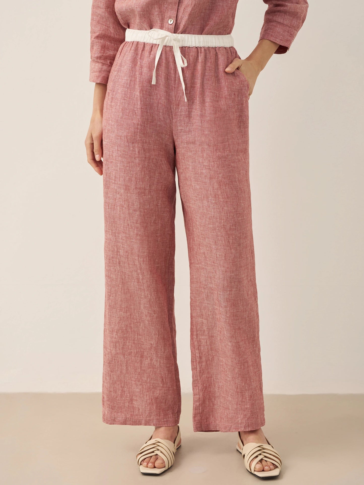 Jade – Linnen rechte broek met elastische taille