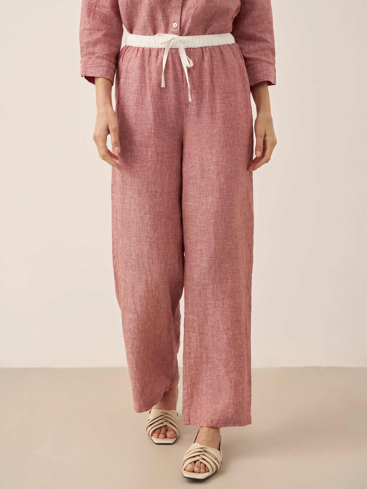 Jade – Linnen rechte broek met elastische taille