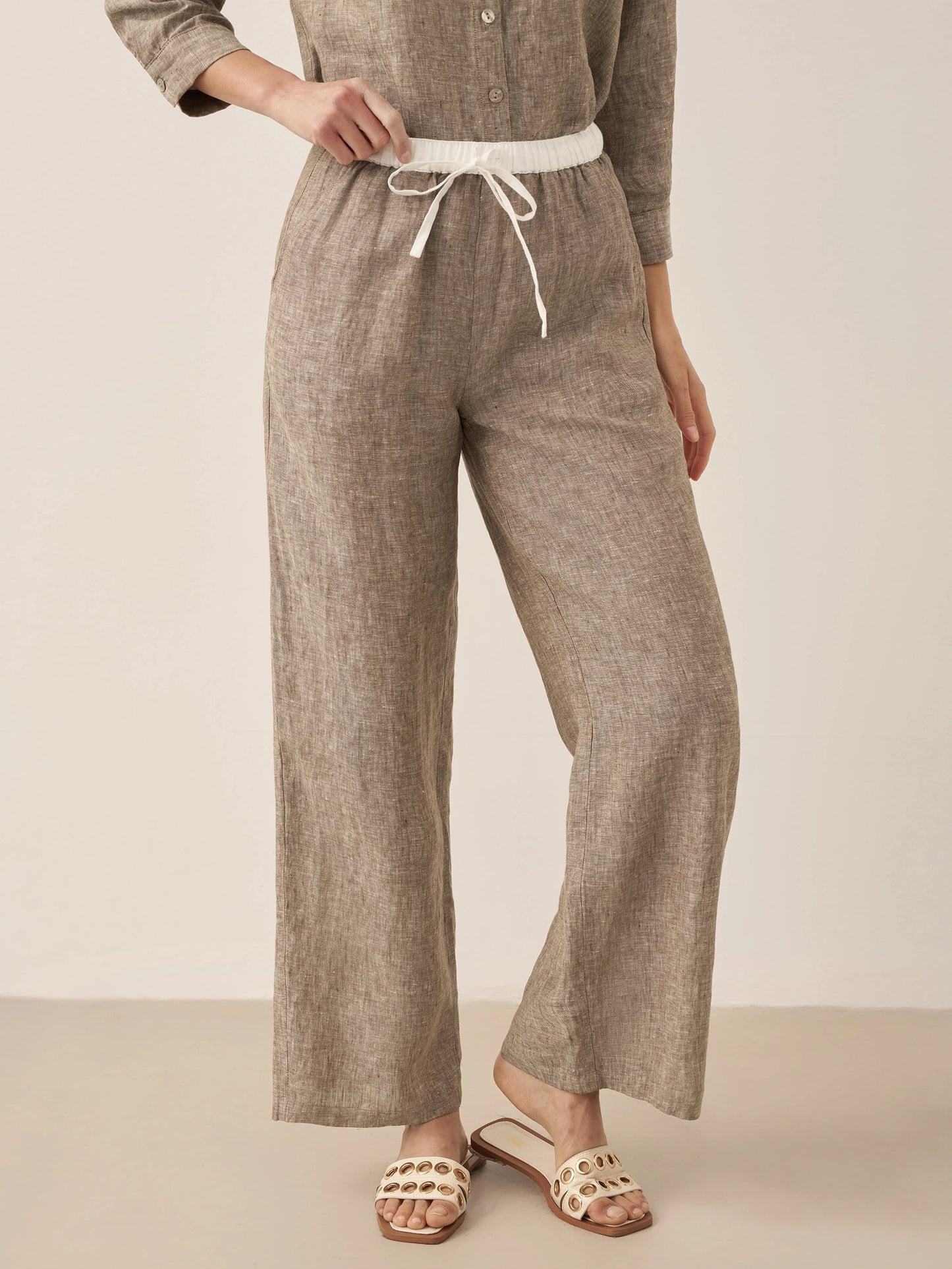 Jade – Linnen rechte broek met elastische taille