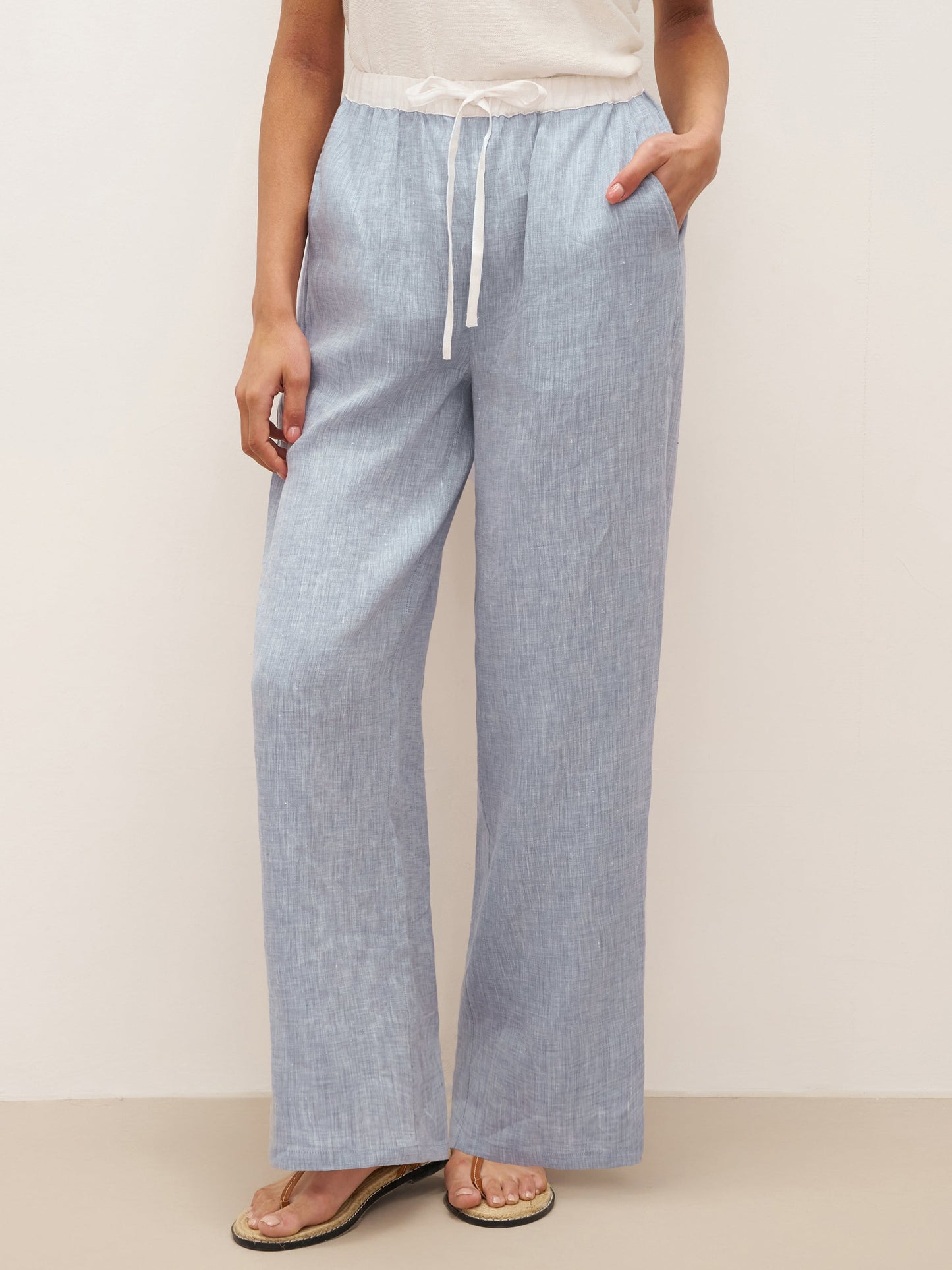 Jade – Linnen rechte broek met elastische taille