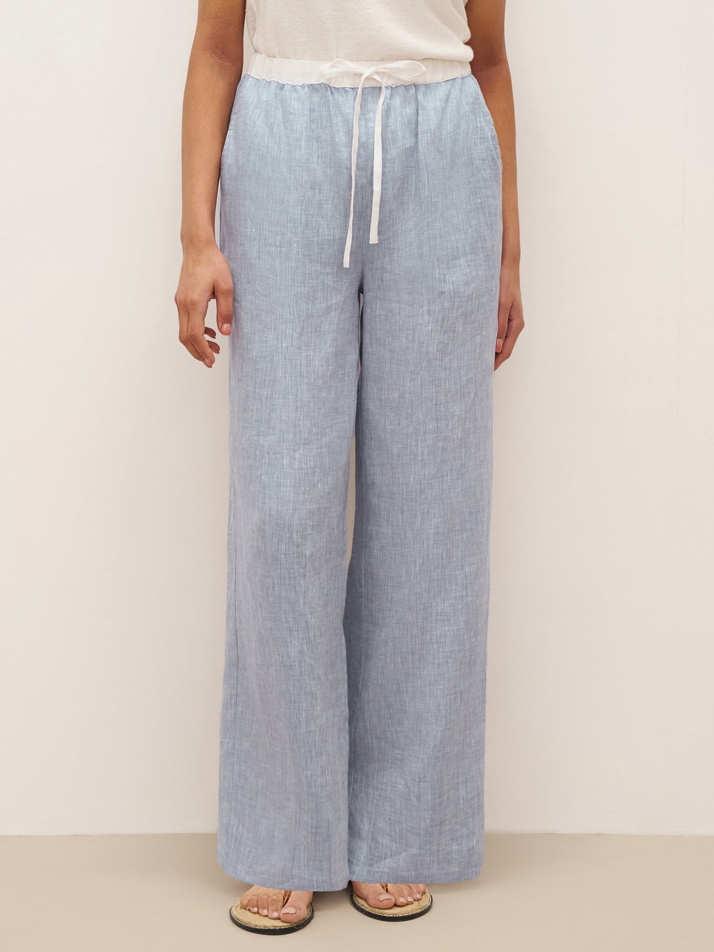 Jade – Linnen rechte broek met elastische taille