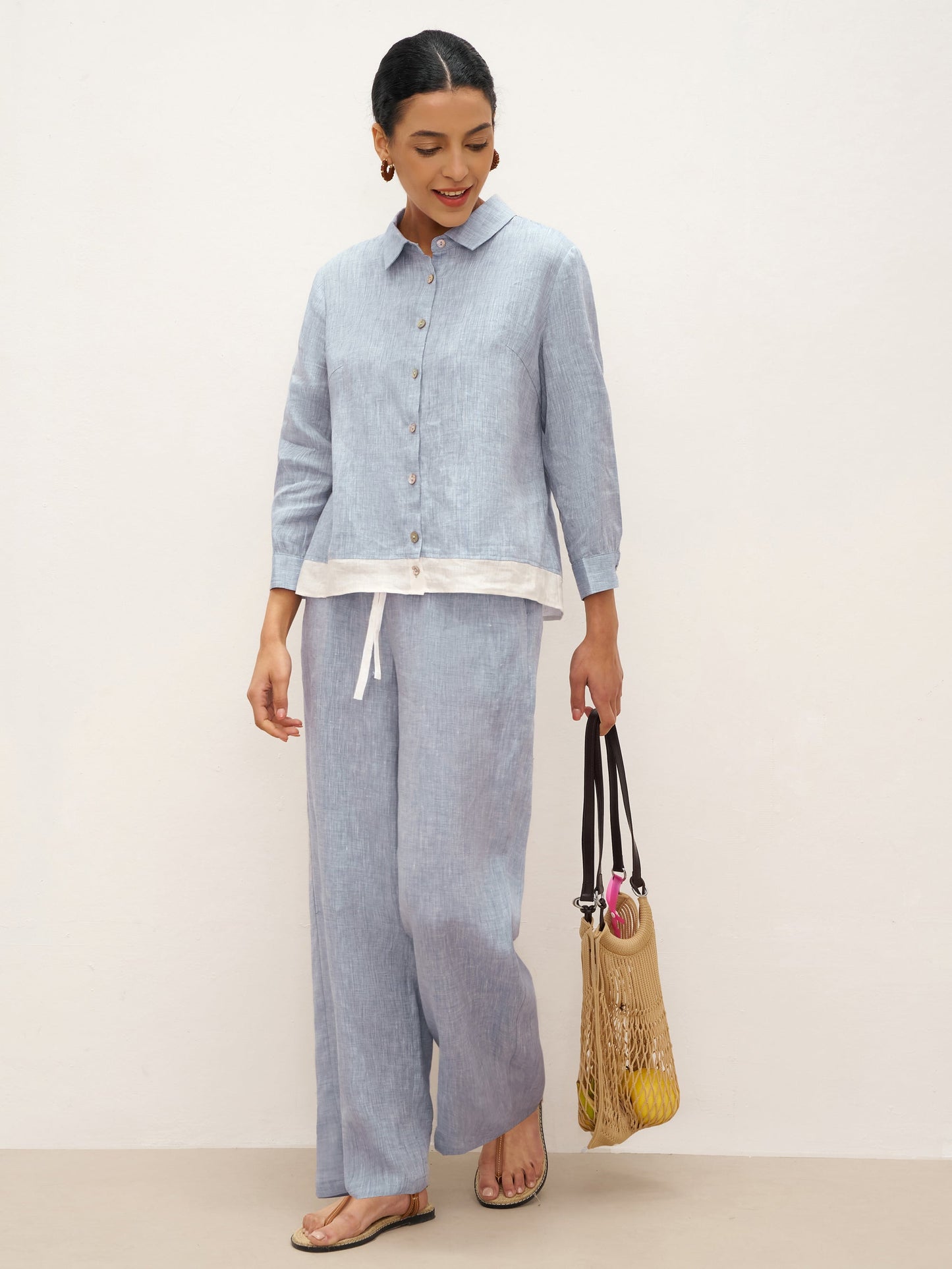 Jade – Linnen rechte broek met elastische taille