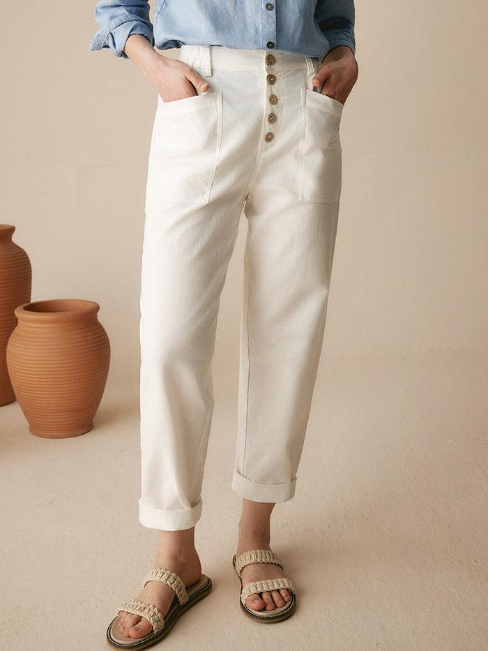 Heidi – Linnen Zomerse Knoopsluiting Broek