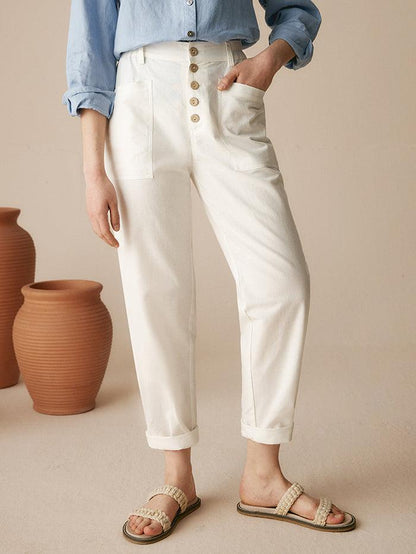 Heidi – Linnen Zomerse Knoopsluiting Broek