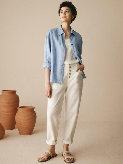 Heidi – Linnen Zomerse Knoopsluiting Broek