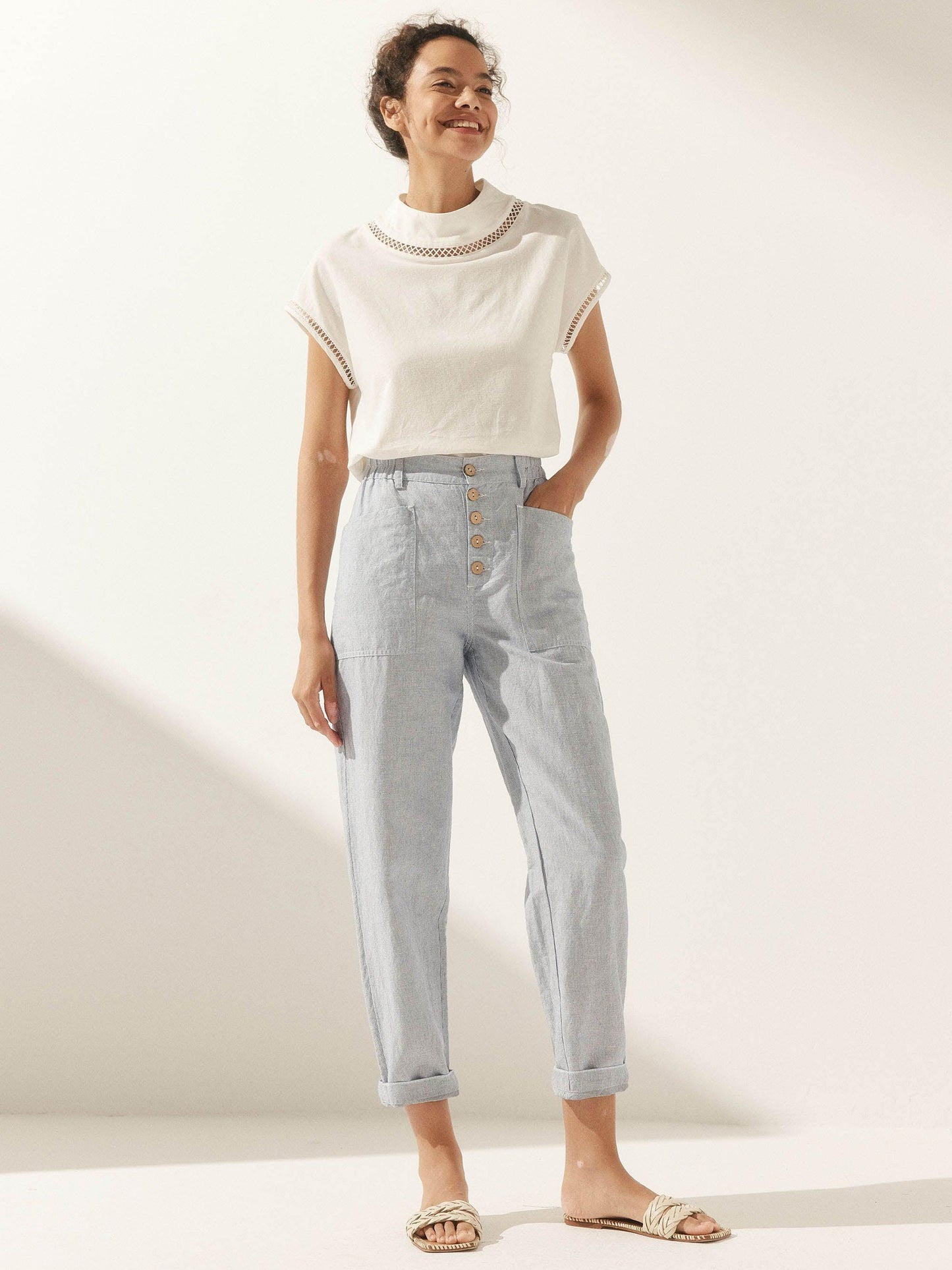 Heidi – Linnen Zomerse Knoopsluiting Broek