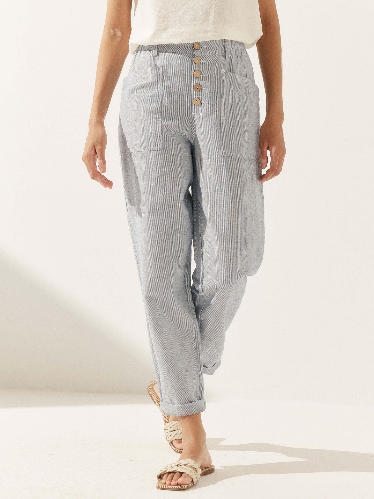 Heidi – Linnen Zomerse Knoopsluiting Broek