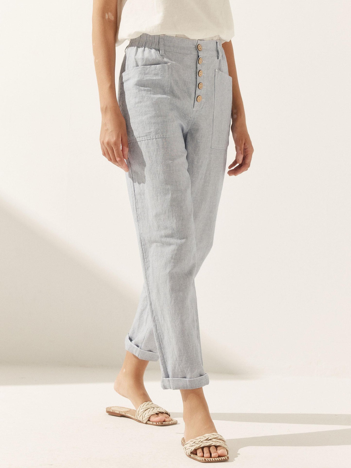 Heidi – Linnen Zomerse Knoopsluiting Broek