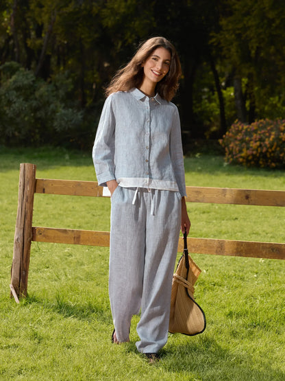 Jade – Linnen rechte broek met elastische taille
