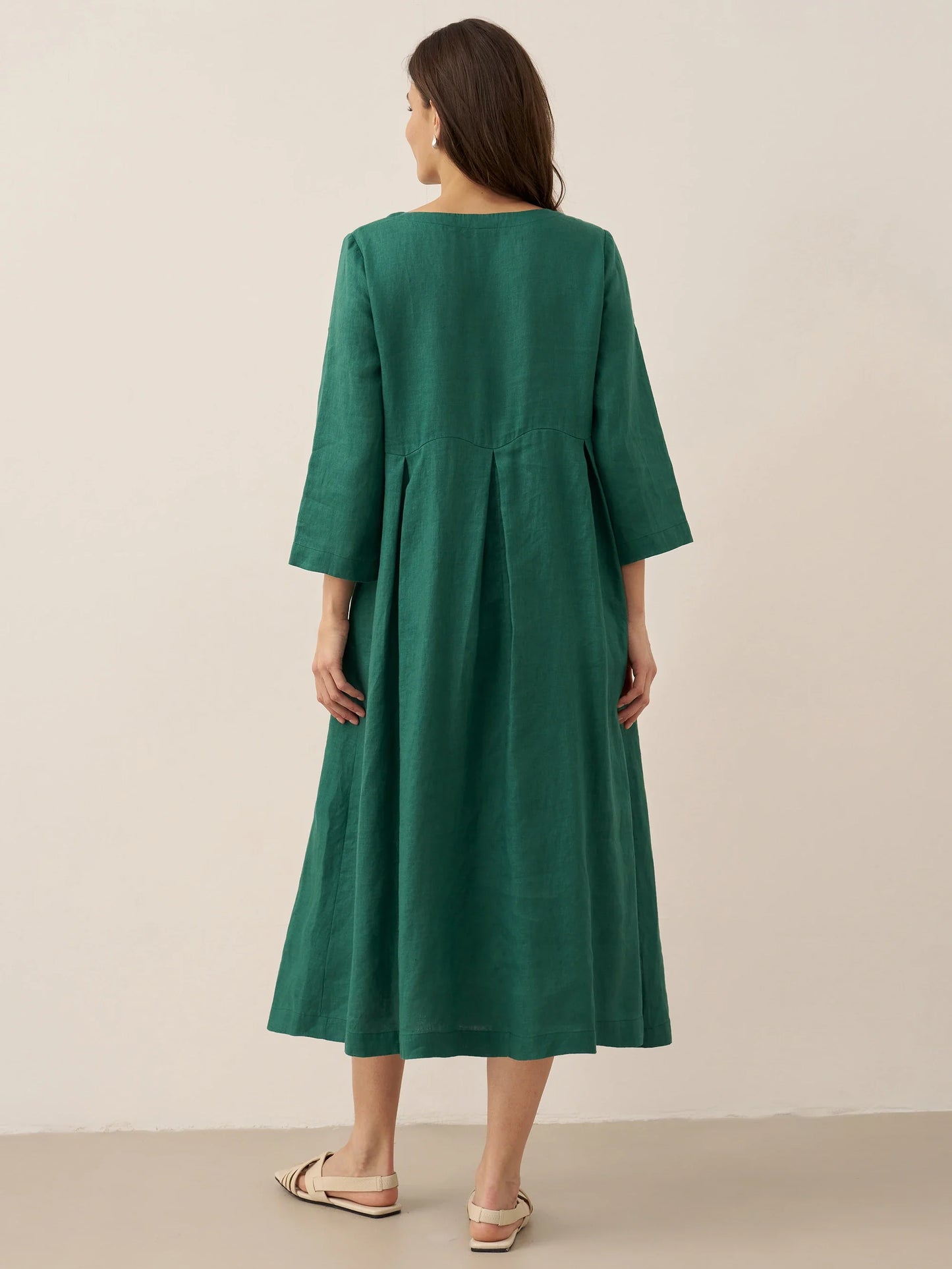 Lieke – 100% Linnen Plissé Maxi Jurk met Boothals