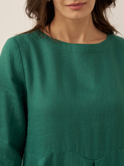 Lieke – 100% Linnen Plissé Maxi Jurk met Boothals