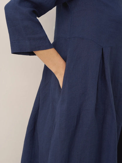 Lieke – 100% Linnen Plissé Maxi Jurk met Boothals