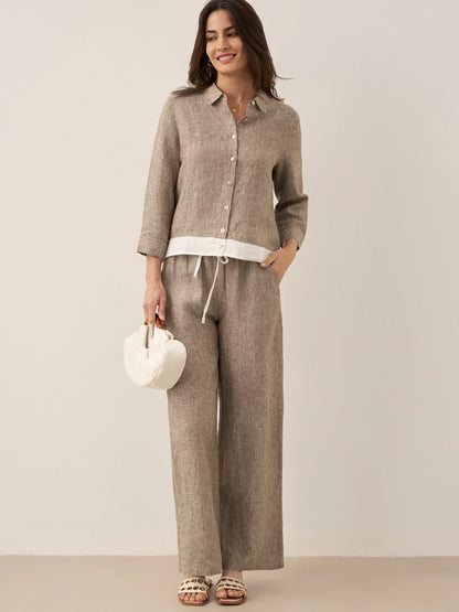 Jade – Linnen rechte broek met elastische taille