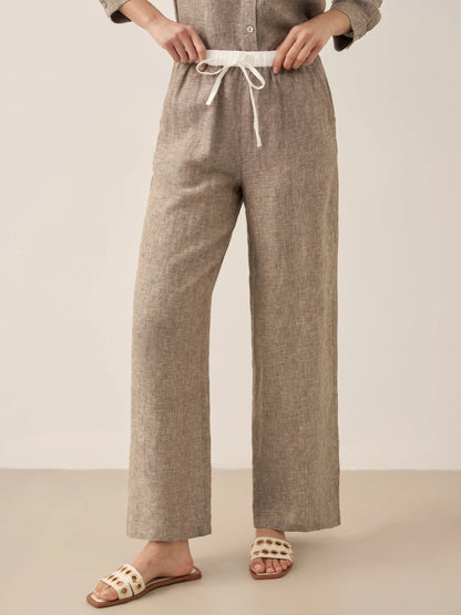 Jade – Linnen rechte broek met elastische taille