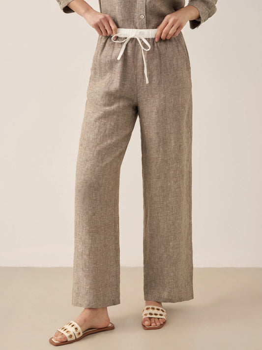 Jade – Linnen rechte broek met elastische taille