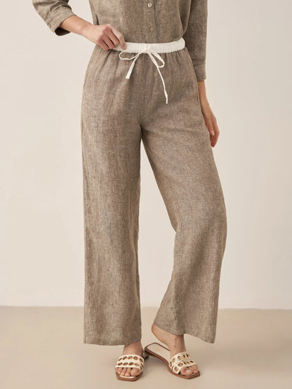 Jade – Linnen rechte broek met elastische taille
