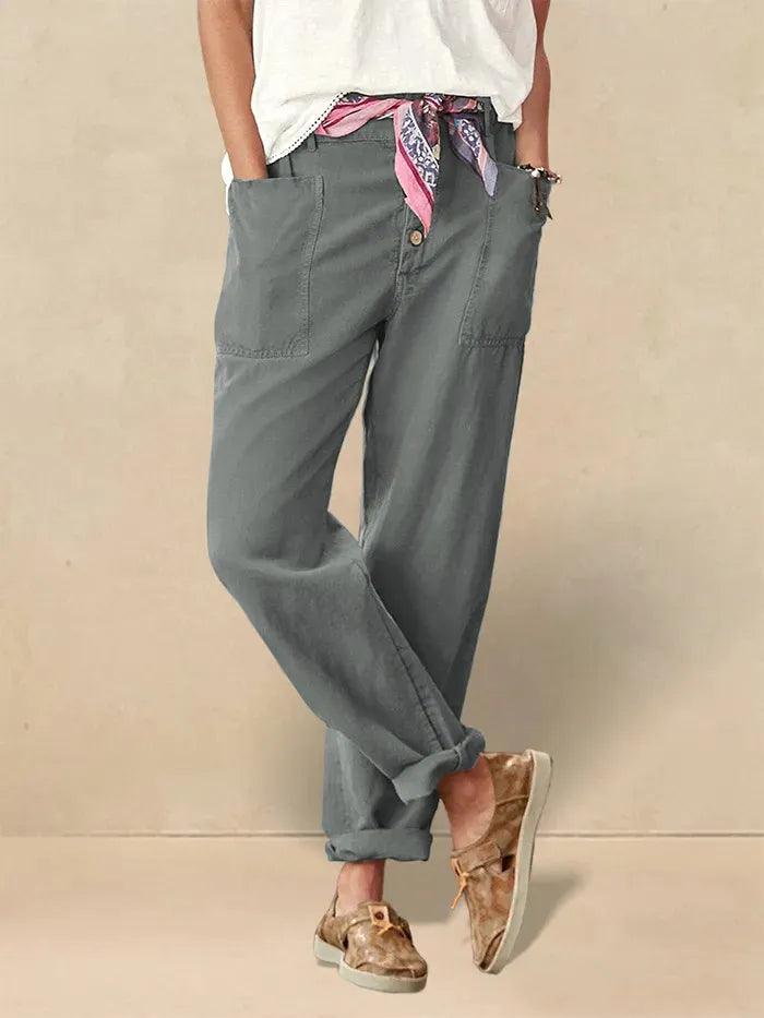 Heidi – Linnen Zomerse Knoopsluiting Broek